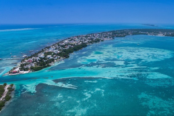 Drone view of Caye Caulker Island in Belize